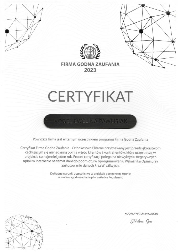 Certyfikat Firma Godna Zaufania 2023