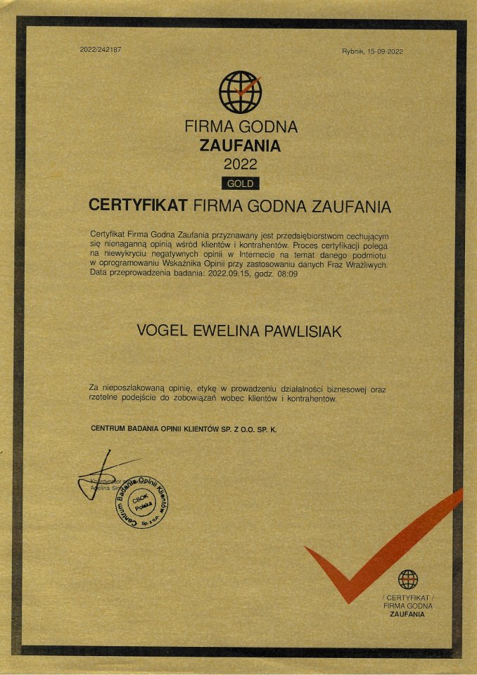 Certyfikat Firma Godna Zaufania