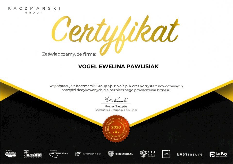 Certyfikat Kaczmarski Group