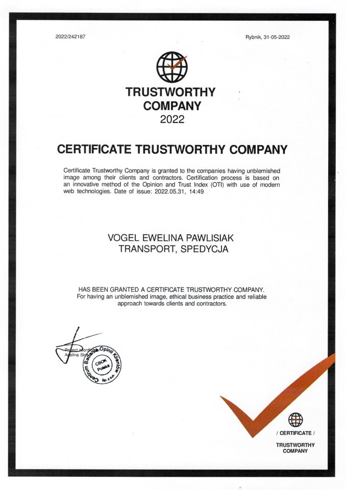 Certyfikat Trustworthy Company